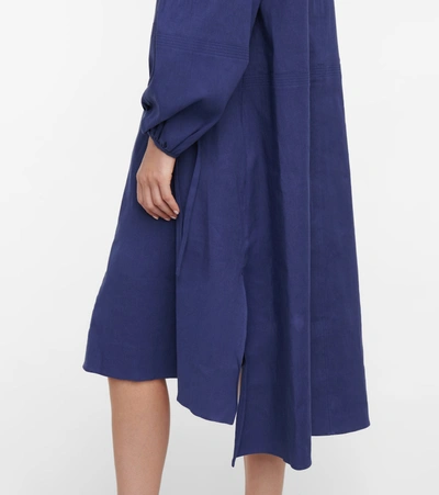Shop Joseph Duna Linen-blend Midi Dress In Blue