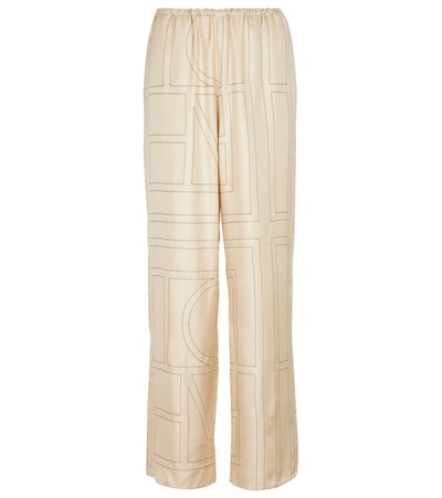 Shop Totême Logo Wide-leg Silk Pants In White