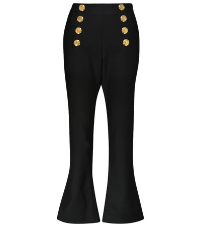 Shop Balmain High-rise Flared Wool Pants In Black