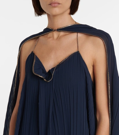 Shop Roland Mouret Peron Pleated Cape Gown In Blue