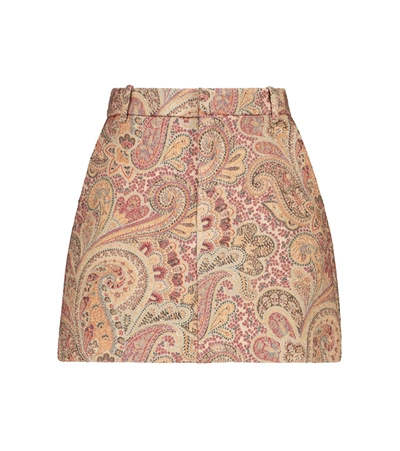 Etro Divided Mini Skirt With Paisley Jacquard Motif In Brown