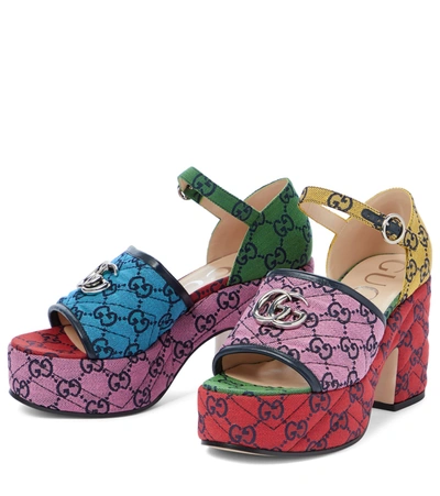Shop Gucci Double G Matelassé Platform Sandals In Multicoloured