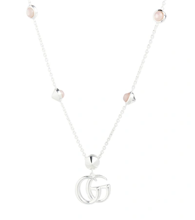Shop Gucci Double G Sterling Silver Necklace With Mother Of Pearl