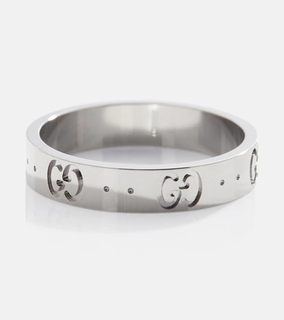 Shop Gucci Icon 18kt White Gold Ring In Silver