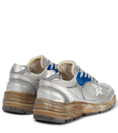 Shop Golden Goose Running Dad Leather Sneakers In Silver
