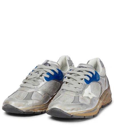 Shop Golden Goose Running Dad Leather Sneakers In Silver