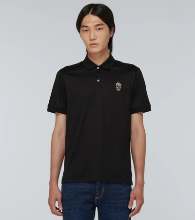 Shop Alexander Mcqueen Skull Cotton Polo Shirt In Black