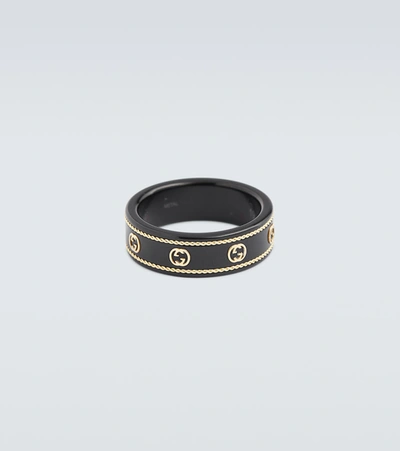 Shop Gucci Icon Ring With Interlocking G In Black