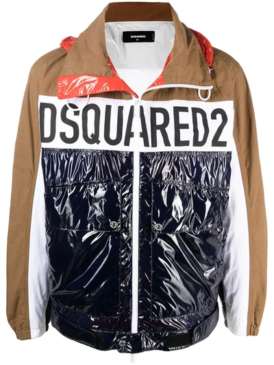 Shop Dsquared2 Logo-print Colour-block Windbreaker In Braun