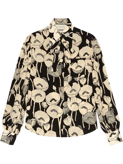 Shop Gucci Poppy Silk Shirt In Black