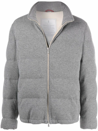 Shop Brunello Cucinelli Padded Zipped Cashmere Jacket In Grau