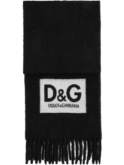 Shop Dolce & Gabbana Logo Fringe Scarf In Black