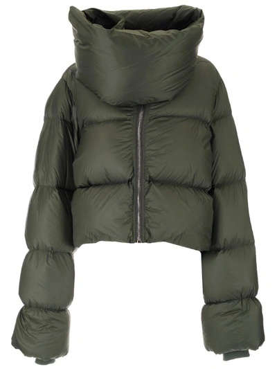 Shop Rick Owens Funnel Neck Cropped Down Jacket In Green