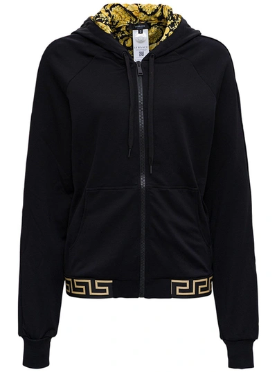 Shop Versace Greca Baroque Lined Zip In Black