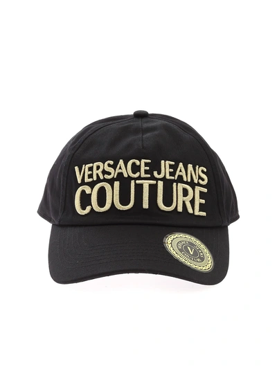 Shop Versace Jeans Couture Logo Embroidered Baseball Cap In Black