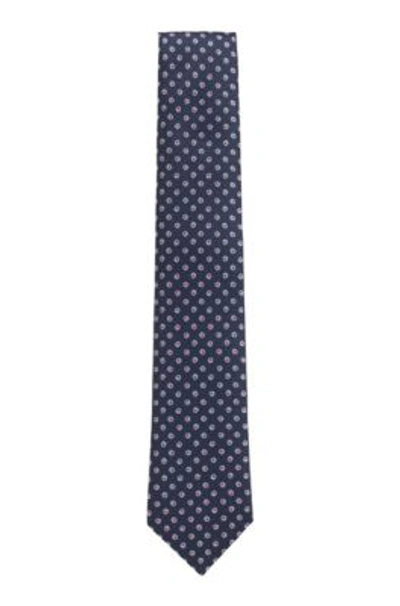 Shop Hugo Boss - Patterned Tie In Water Repellent Silk Jacquard - Dark Blue