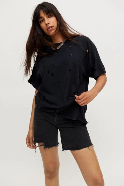 Shop Urban Renewal Recycled Destructed Oversized Tee In Black