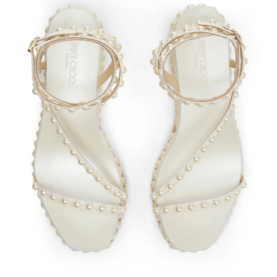 Jimmy Choo Drive Faux Pearl-embellished Leather Espadrille Wedge Sandals In  White/white | ModeSens