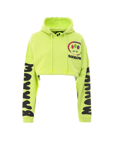 Shop Barrow Logo Printed Cropped Hoodie In Yellow