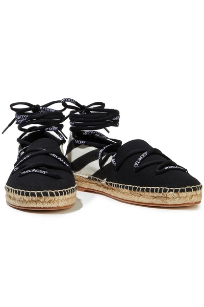 Shop Off-white Diag Lace-up Striped Canvas Espadrilles In Black