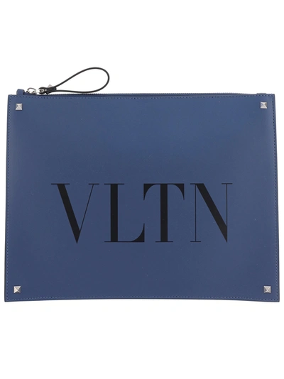 Shop Valentino Garavani Rockstud Vltn Printed Clutch Bag In Blue