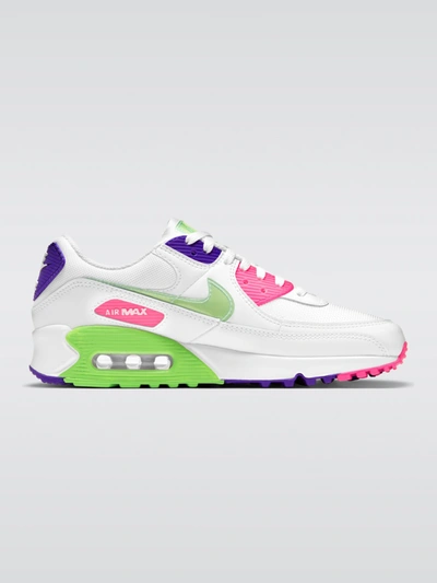 Shop Nike Air Max 90 Sneaker In White,volt-indigo Burst-pink Blast