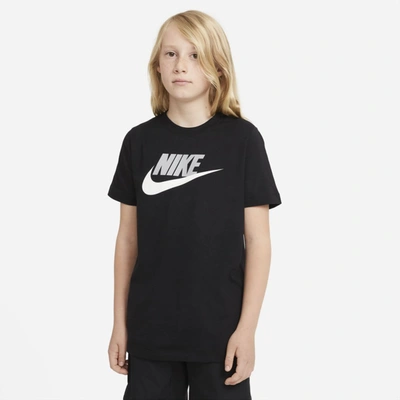 Shop Nike Sportswear Big Kids' Cotton T-shirt In Black,light Smoke Grey