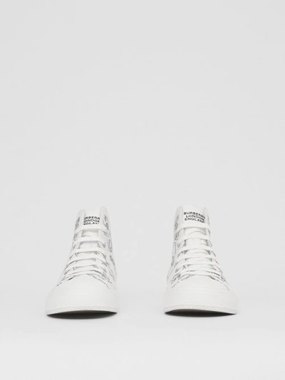 Shop Burberry Mythical Alphabet Cotton Canvas High-top Sneakers In Optic White