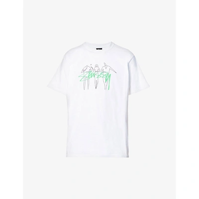 Shop Stussy Mens White 3 People Graphic-print Cotton-jersey T-shirt Xs