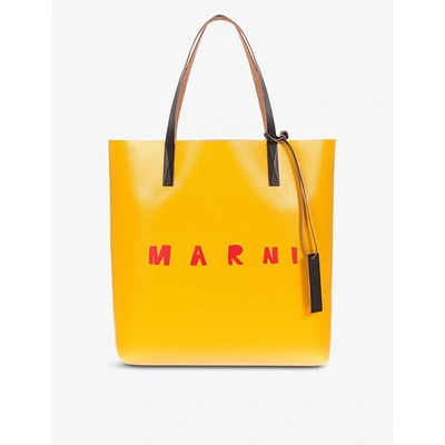 Shop Marni North-south Medium Pvc Tote Bag In Red+beige+black