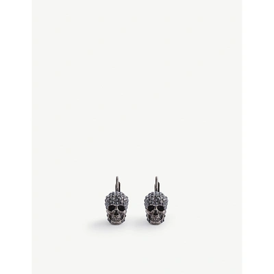 Shop Alexander Mcqueen Womens Silver Skull Silver-toned Brass And Crystal Earrings