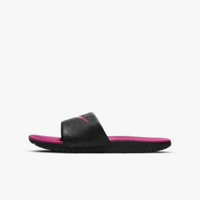Shop Nike Kawa Little/big Kids' Slides In Black,vivid Pink