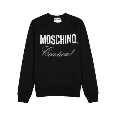 Shop Moschino Black Crystal-embellished Cotton Sweatshirt