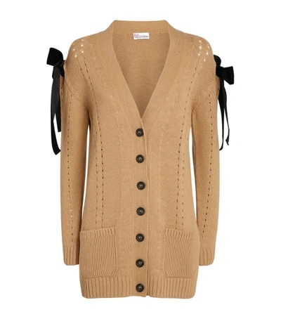 Shop Red Valentino Bow-sleeve Cardigan In Beige