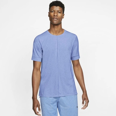 Shop Nike Men's  Yoga Dri-fit Short-sleeve Top In Blue