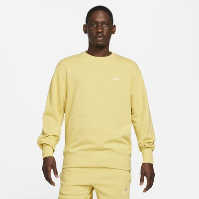 Shop Nike Sportswear Men's Classic Fleece Crew In Saturn Gold,lemon Drop