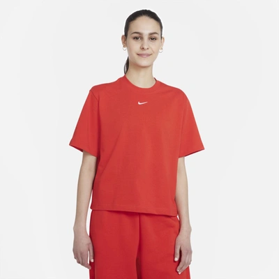 Shop Nike Sportswear Essential Women's Boxy T-shirt In Chile Red,white