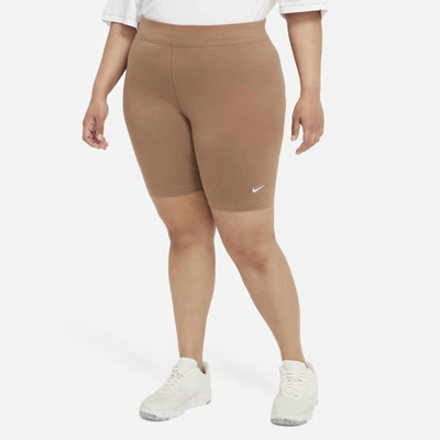 Shop Nike Sportswear Essential Women's Mid-rise Bike Shorts In Archaeo Brown,white