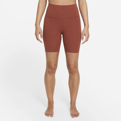 Shop Nike Yoga Luxe Women's High-waisted Shorts In Redstone,dark Pony