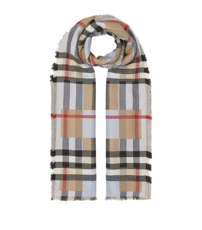Shop Burberry Cashmere Check Jacquard Scarf In Blue