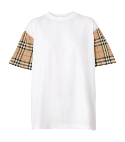 Shop Burberry Vintage Check Sleeve Cotton T-shirt In White