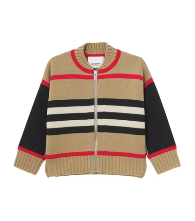 Shop Burberry Kids Icon Stripe Cardigan (6-24 Months) In Brown