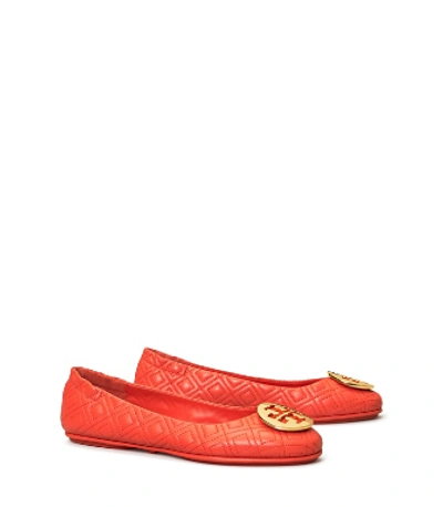Shop Tory Burch Minnie Travel Ballet Flat, Quilted Leather In Bright Samba/gold