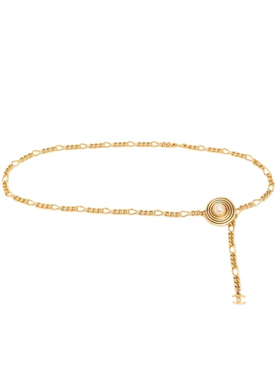 Pre-owned Chanel 1980s Pearl-embellished Chain Belt In Gold