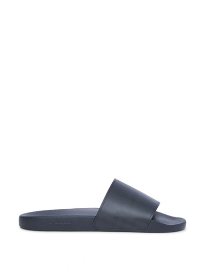 Shop Burberry Slider Sandal Dark Blue Check