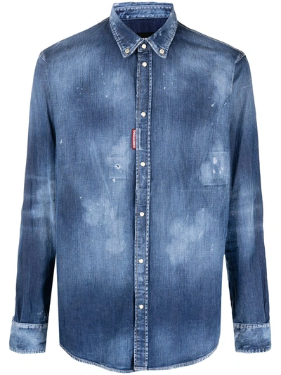 Shop Dsquared2 Distressed Effect Denim Shirt In Blau