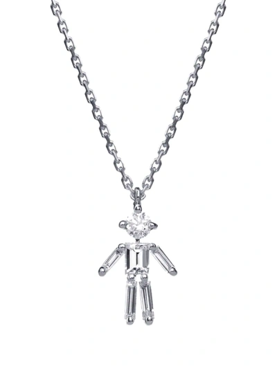 Shop Little Ones Paris 18kt White Gold Boy Pendant Diamond Necklace In Silber