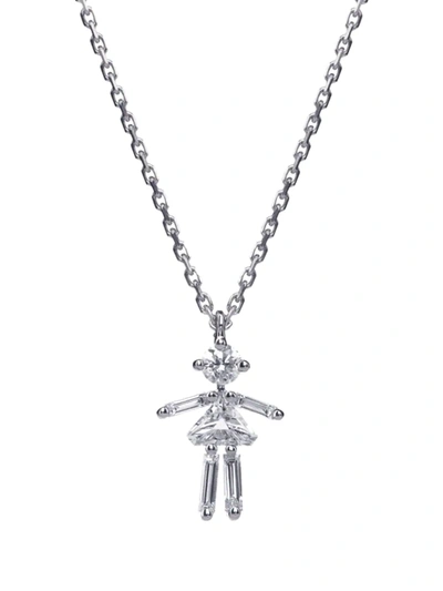 Shop Little Ones Paris 18kt White Gold Girl Pendant Diamond Necklace In Silber