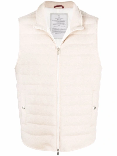 Shop Brunello Cucinelli Knitted Padded Gilet In Nude