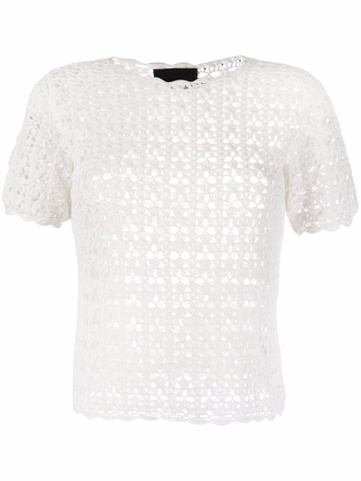 Shop Nili Lotan Pointelle-knit Short-sleeved Top In Weiss